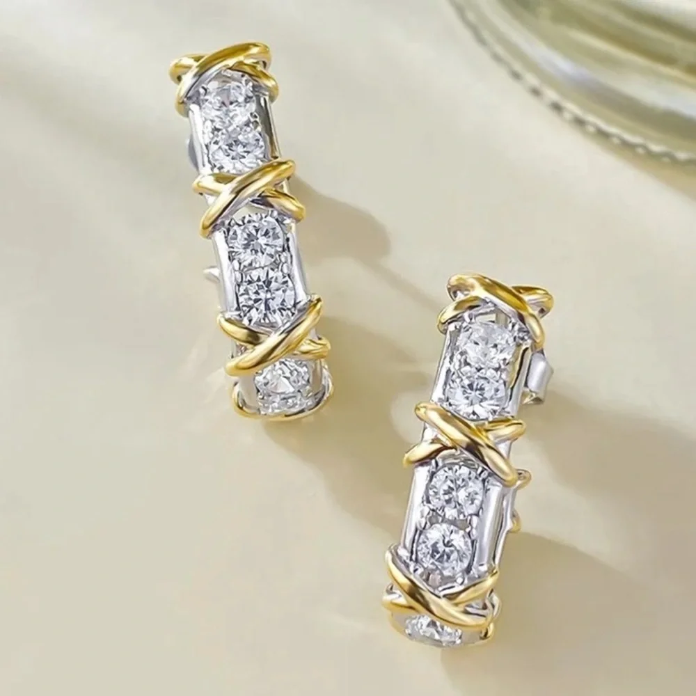 - Tiffany Style-Gold and Silver Hoop Earrings